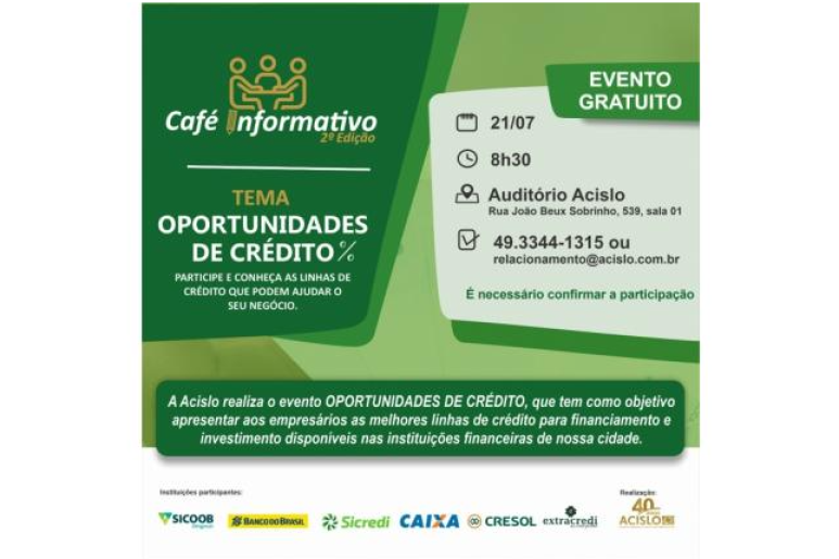 Capa notícia Segunda edição do Café Informativo vai tratar de oportunidades de crédito