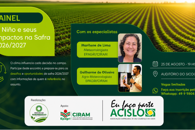 Capa notícia N&uacute;cleo do Agroneg&oacute;cio da Acislo promove painel sobre impactos do El Ni&ntilde;o na safra 2026/2027